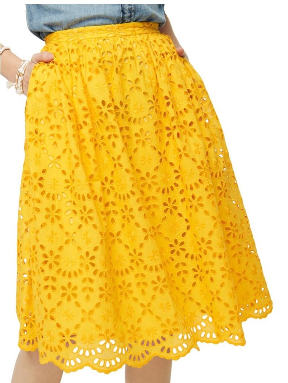 JCrew - Rich Saffron Embroidered Eyelet Full Midi Skirt - 12
